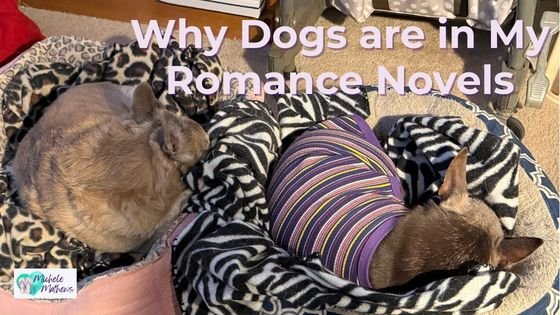 Dogs in romance novels, Jessie and Belle sleeping in their beds
